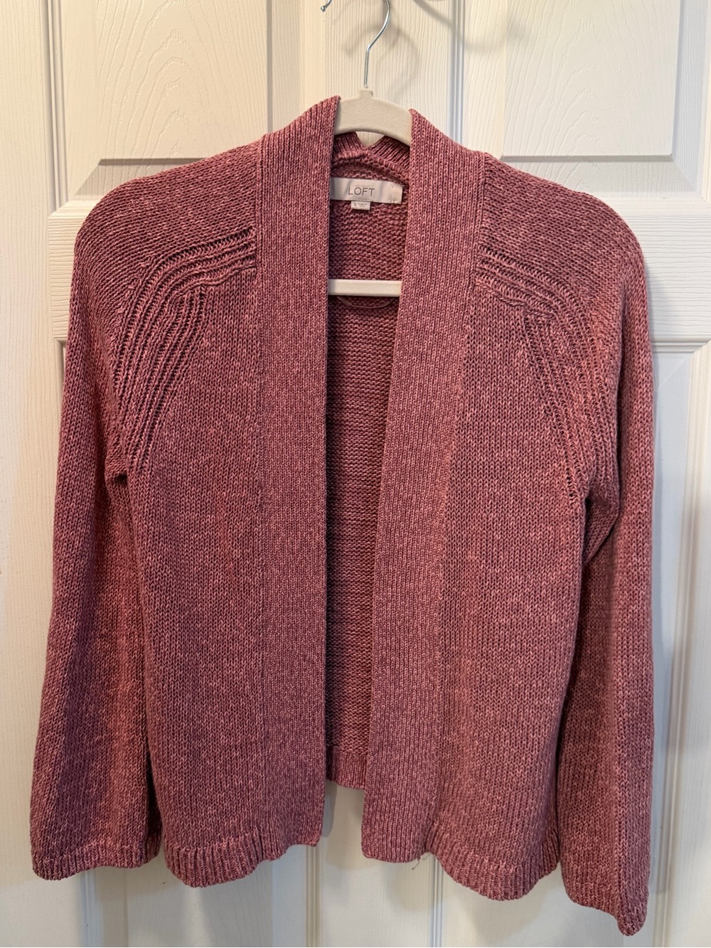 LOFT Open-Front Rose Pink Knit Cardigan Sweater